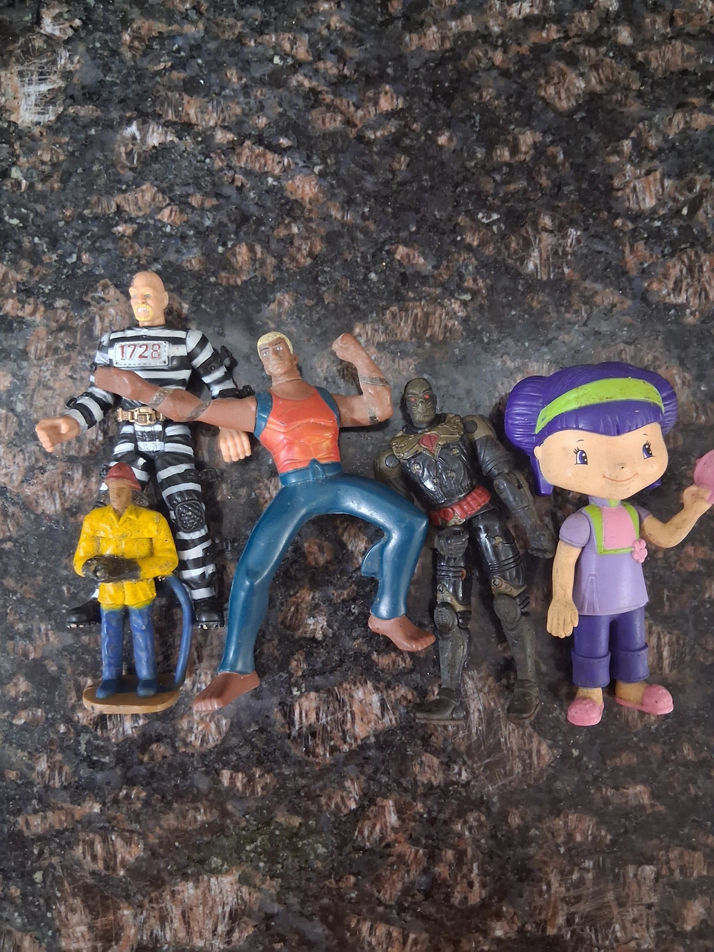 Assorted Kids Toy Character Figures - Purple, Blue, Yellow, Black Set
